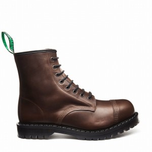 Men Solovair Gaucho Crazy Horse 8 Eye Steel Toe Derby Boots Brown | SC8-1550-CH-G-060