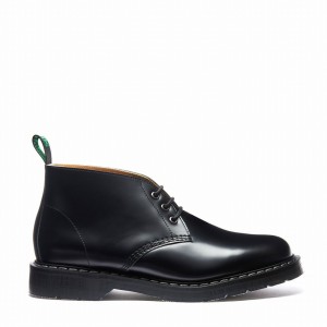 Men Solovair Hi-Shine 3 Eye Chukka Boots Black | S3-080-BK-G-030