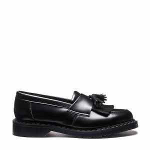 Women Solovair Vegan Hi-Shine Tassel Loafers Black | VS0-1022-BK-VEG-G-040