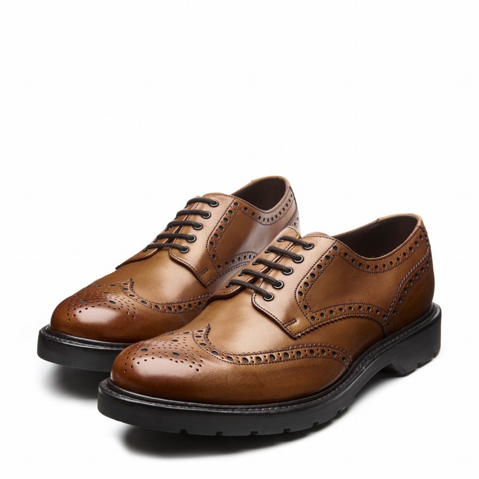 Men Solovair 5 Eye Gibson Brogue Shoes Brown | LS5-813-TAN-B-060