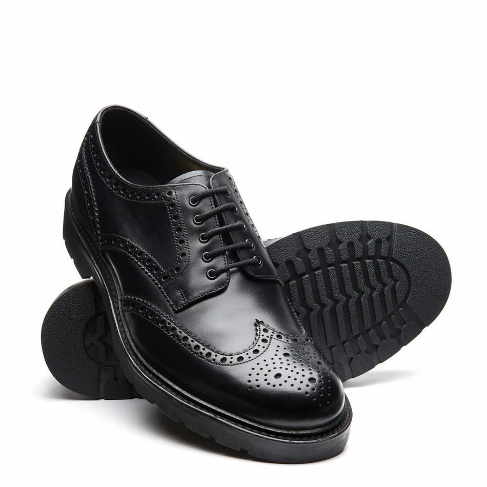 Men Solovair Greasy 5 Eye Gibson Brogue Shoes Black | LS5-813-BG-B-060
