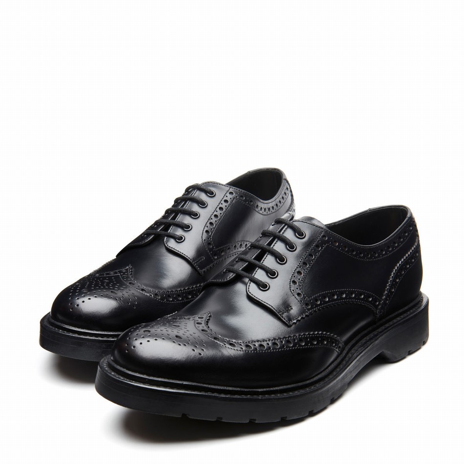 Men Solovair Greasy 5 Eye Gibson Brogue Shoes Black | LS5-813-BG-B-060