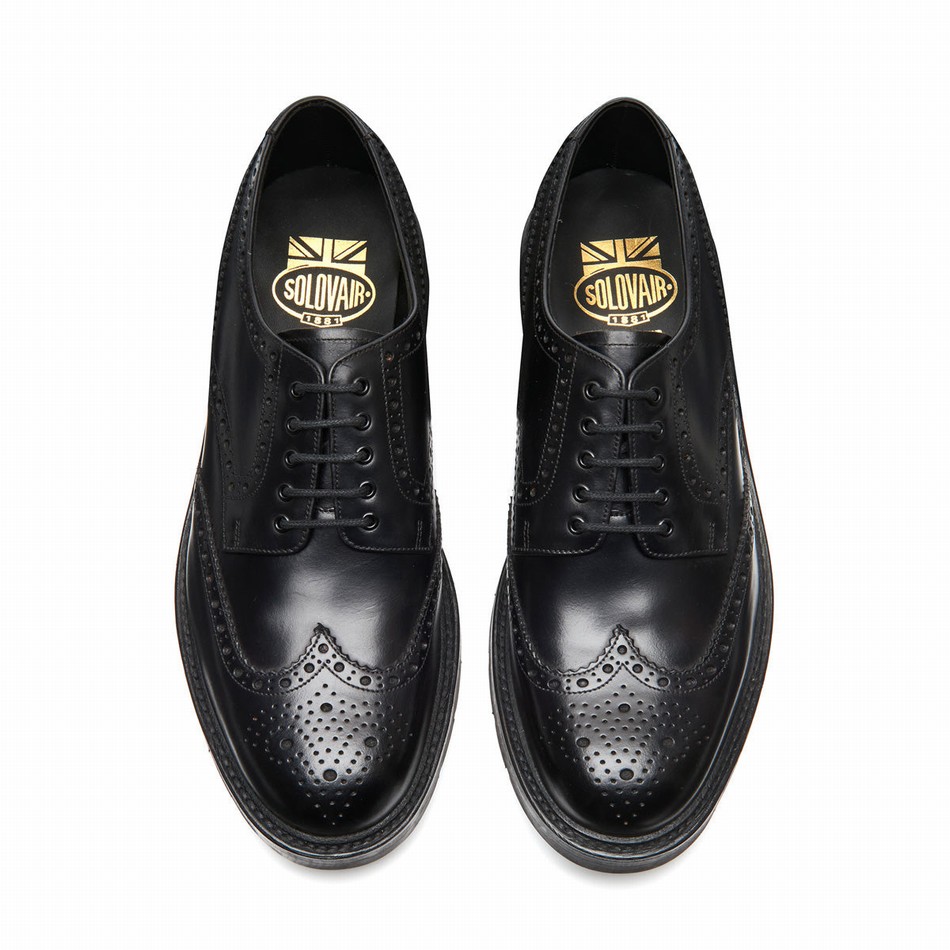 Men Solovair Greasy 5 Eye Gibson Brogue Shoes Black | LS5-813-BG-B-060