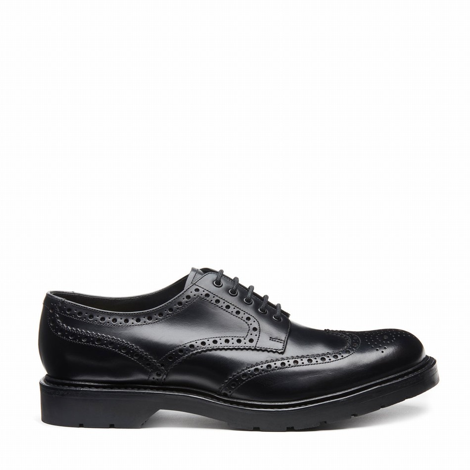 Men Solovair Greasy 5 Eye Gibson Brogue Shoes Black | LS5-813-BG-B-060