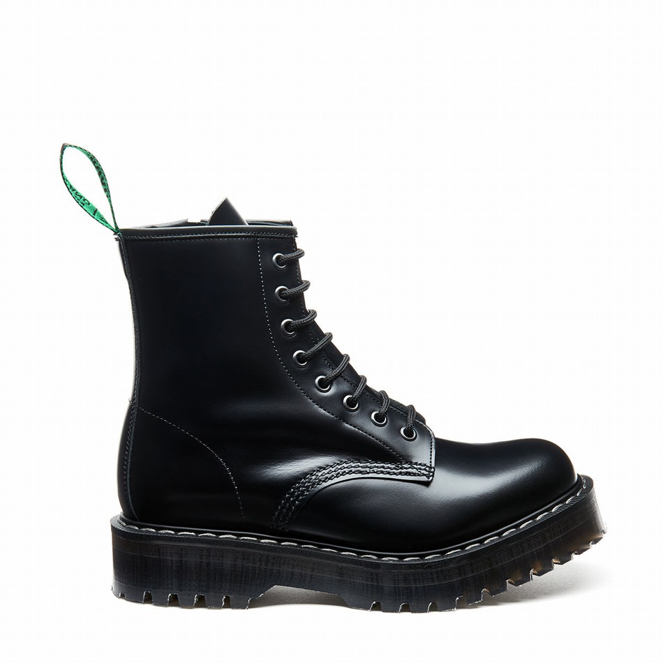 Men Solovair Hi-Shine 8 Eye Zipped Platform Derby Boots Black | S8-551-BK-ZIP-HIGH-G-030