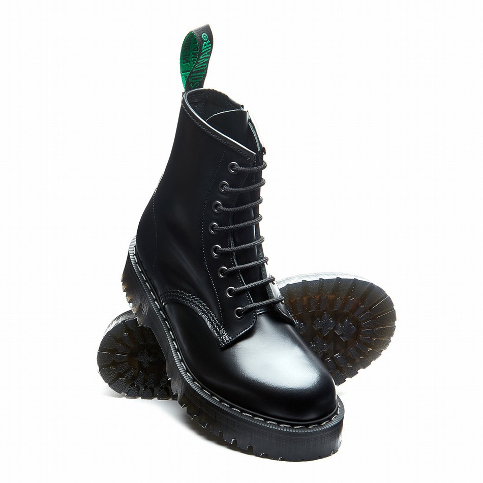 Men Solovair Hi-Shine 8 Eye Zipped Platform Derby Boots Black | S8-551-BK-ZIP-HIGH-G-030