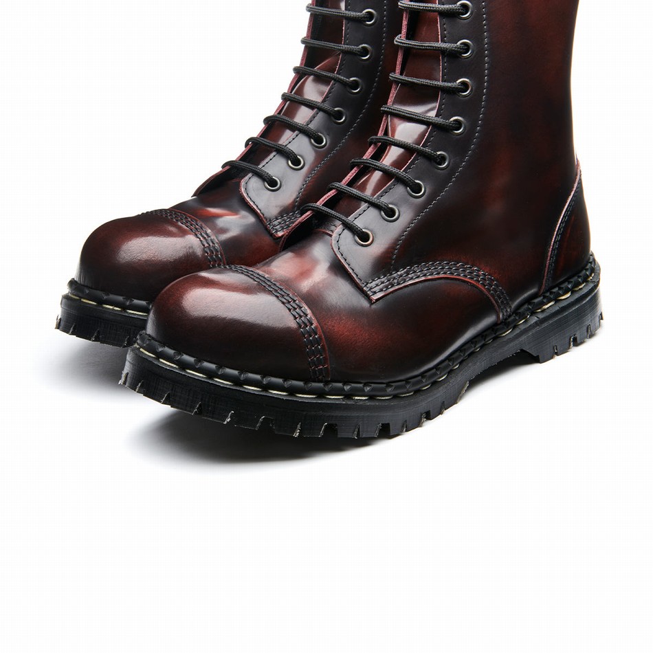 Men Solovair Rub-Off 10 Eye Steel Toe Capped Derby Boots Burgundy | GF10-1980-BUR-RO-030