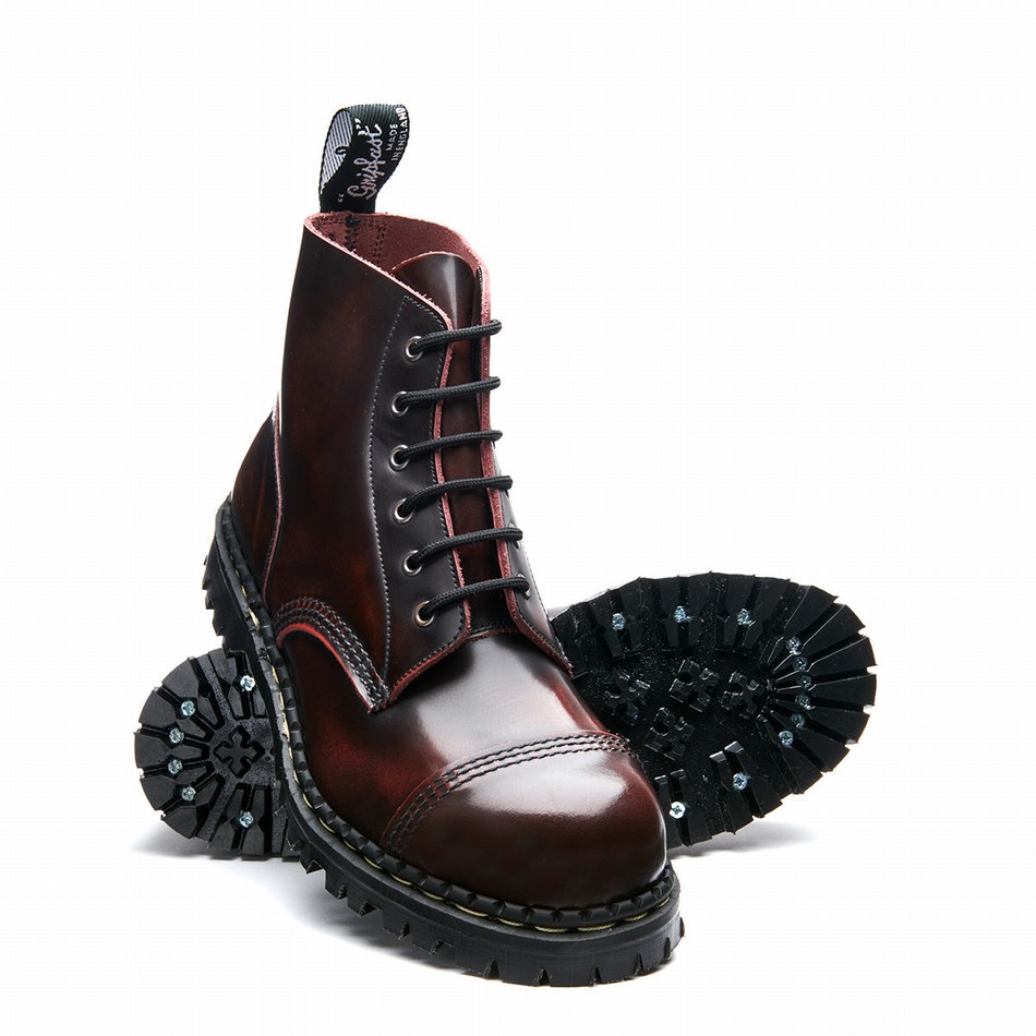 Men Solovair Rub-Off 6 Eye Steel Toe Capped Derby Boots Burgundy | GF6-1710-BUR-RO-030