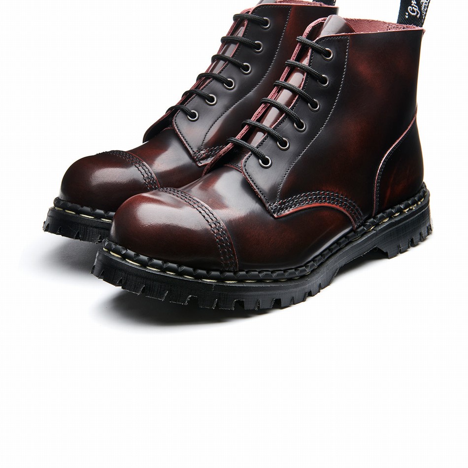Men Solovair Rub-Off 6 Eye Steel Toe Capped Derby Boots Burgundy | GF6-1710-BUR-RO-030