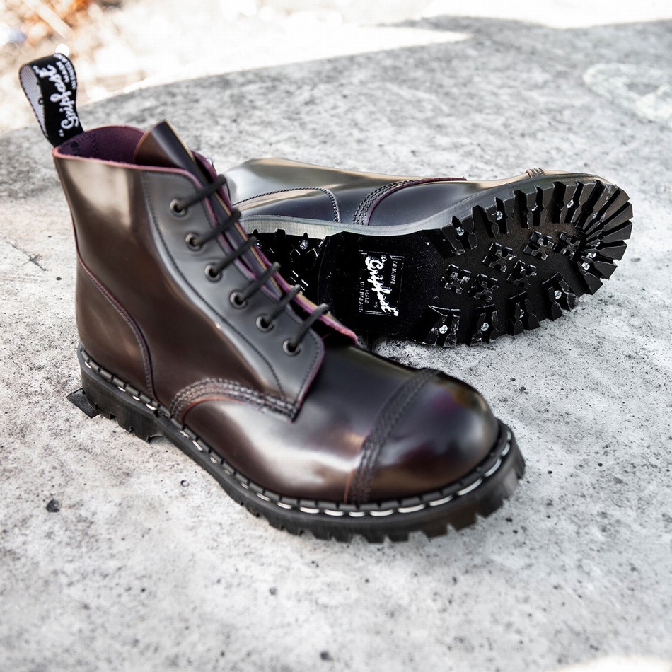 Men Solovair Rub-Off 6 Eye Steel Toe Capped Derby Boots Burgundy | GF6-1710-BUR-RO-030