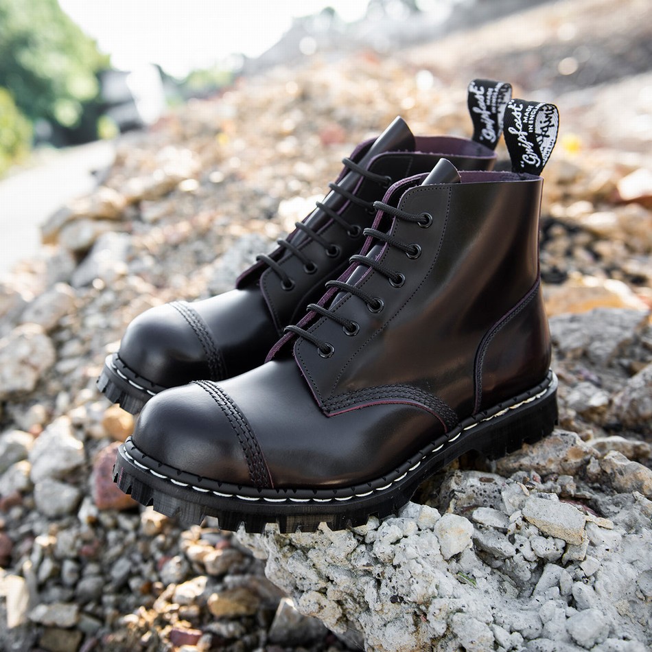 Men Solovair Rub-Off 6 Eye Steel Toe Capped Derby Boots Burgundy | GF6-1710-BUR-RO-030