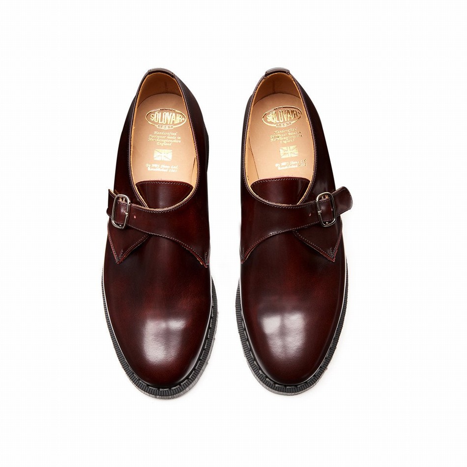 Men Solovair Rub-Off Single Buckle Monk Shoes Burgundy | S0-060-BUR-G-035