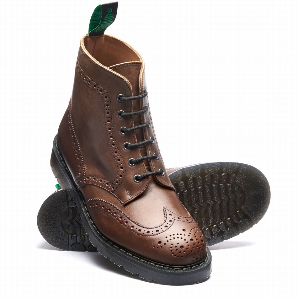 Women Solovair Gaucho Crazy Horse 6 Eye Brogue Boots Brown | S6-019-CH-G-030