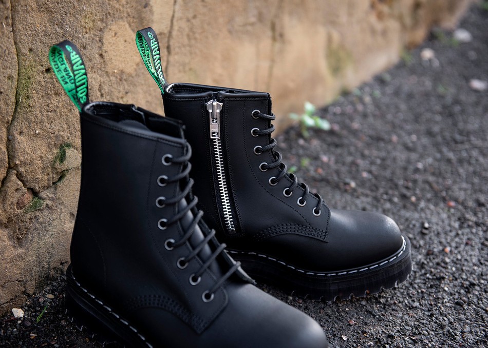 Women Solovair Greasy 8 Eye Zipped Platform Derby Boots Black | S8-551-BG-ZIP-HIGH-G-030