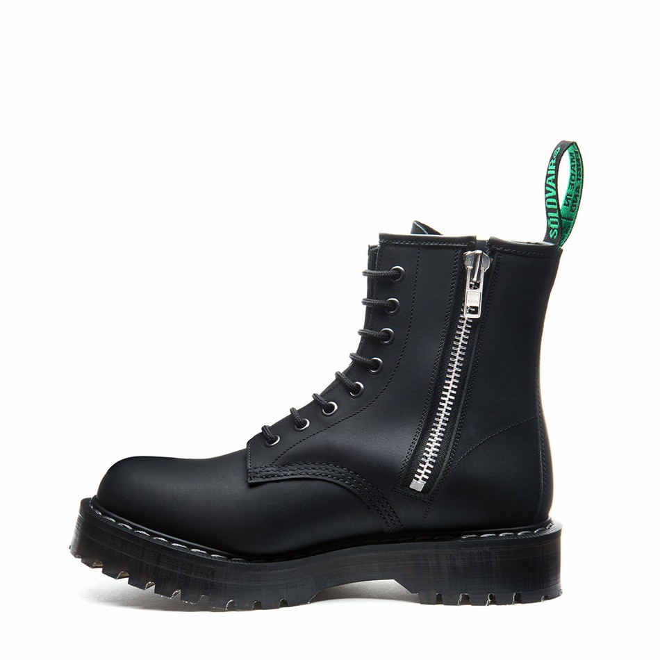 Women Solovair Greasy 8 Eye Zipped Platform Derby Boots Black | S8-551-BG-ZIP-HIGH-G-030