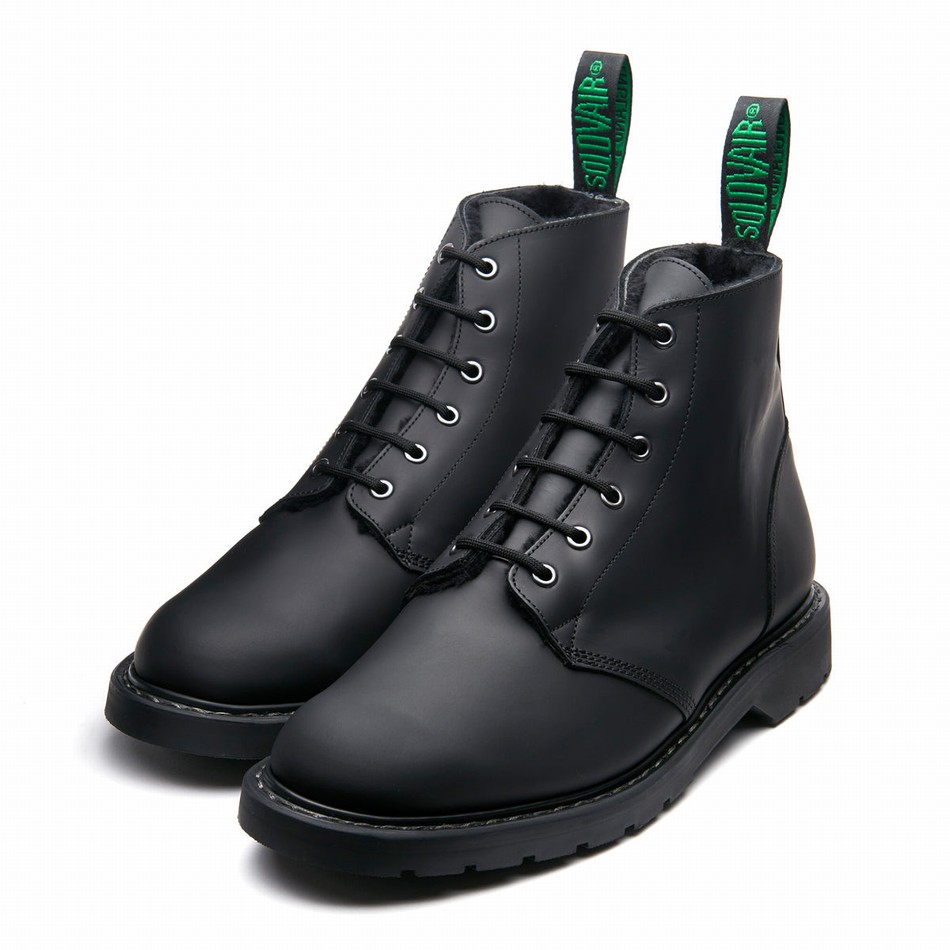 Women Solovair Greasy Shearling Lined 6 Eye Astronaut Boots Black | LS6-969-BG-SHE-B-030
