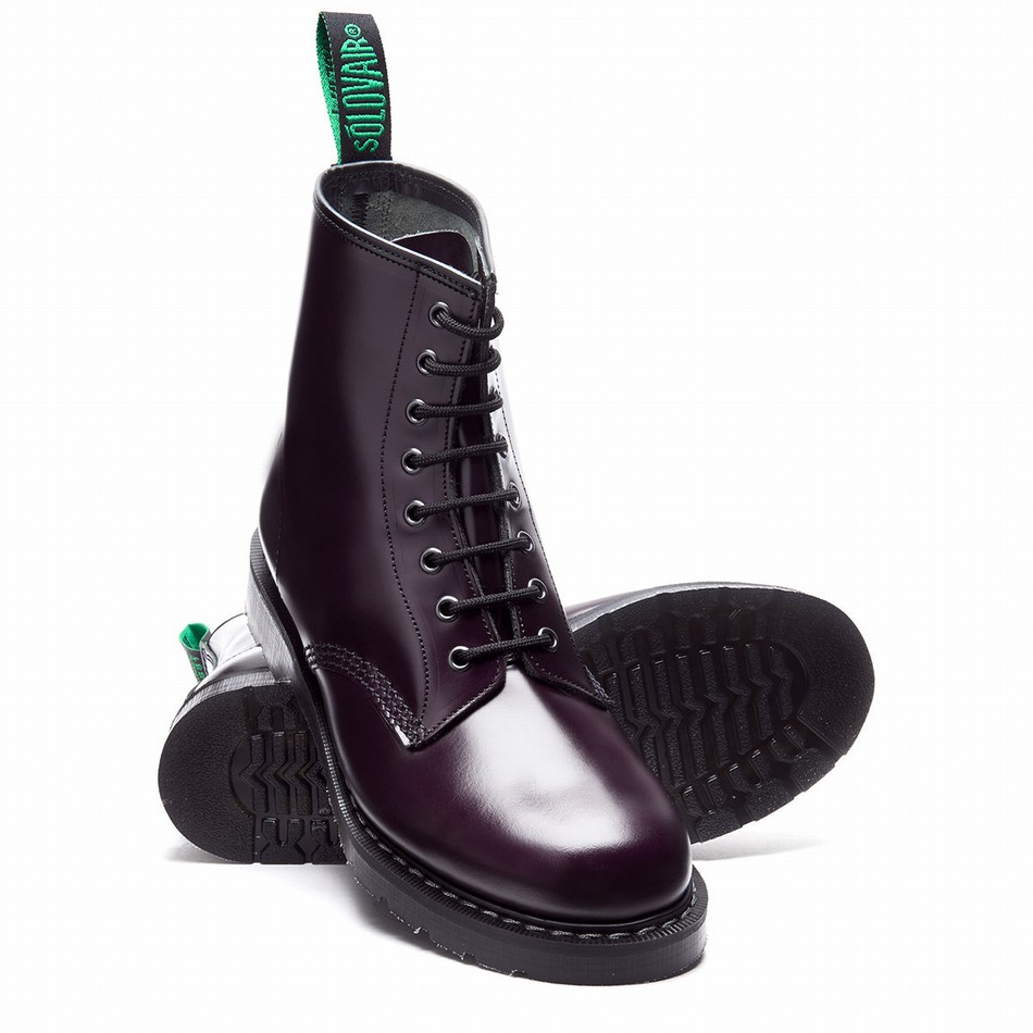 Women Solovair Hi-Shine 8 Eye Derby Boots Purple | S8-551-PUR-G-030
