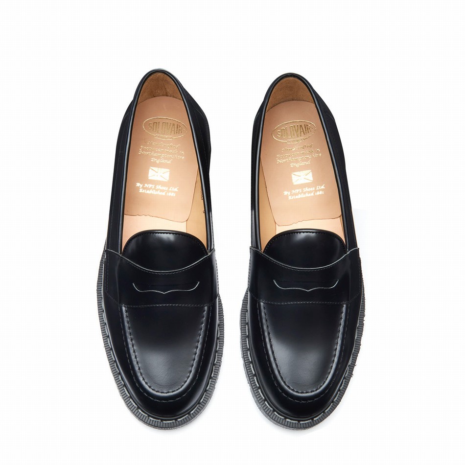 Women Solovair Hi-Shine Penny Loafers Black | S0-970-BK-G-030