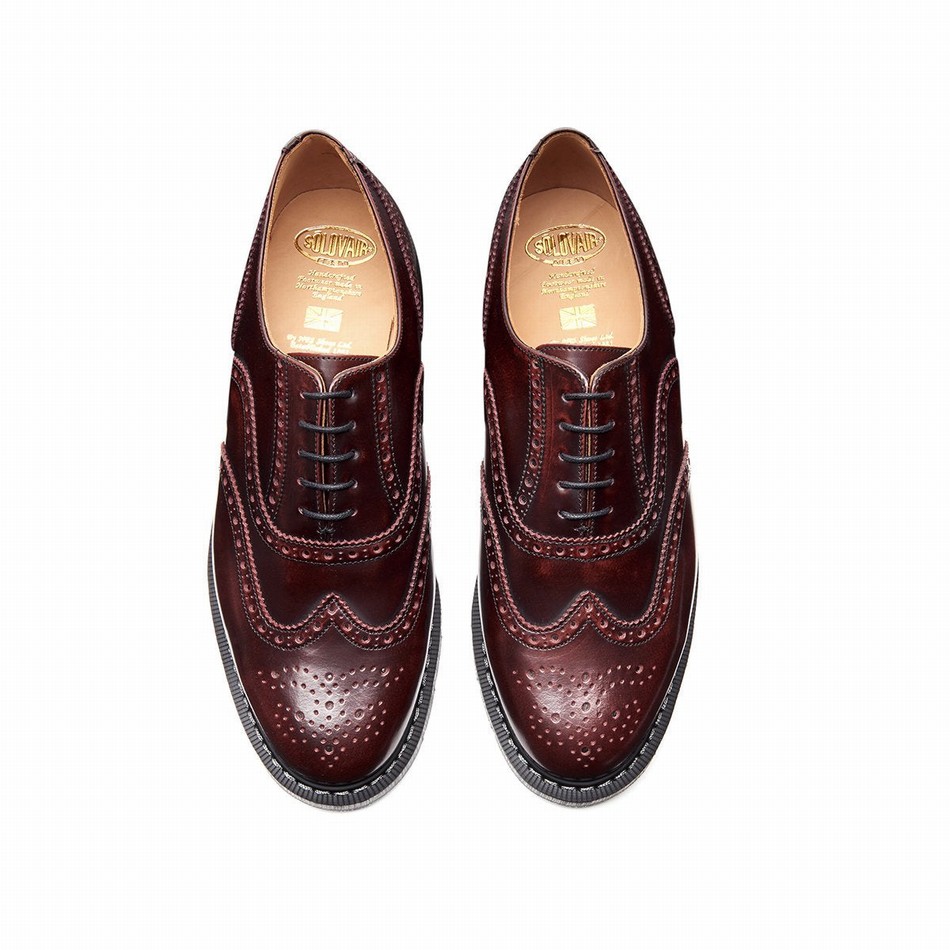 Women Solovair Rub-Off English Brogue Shoes Burgundy | S5-811-BUR-G-030
