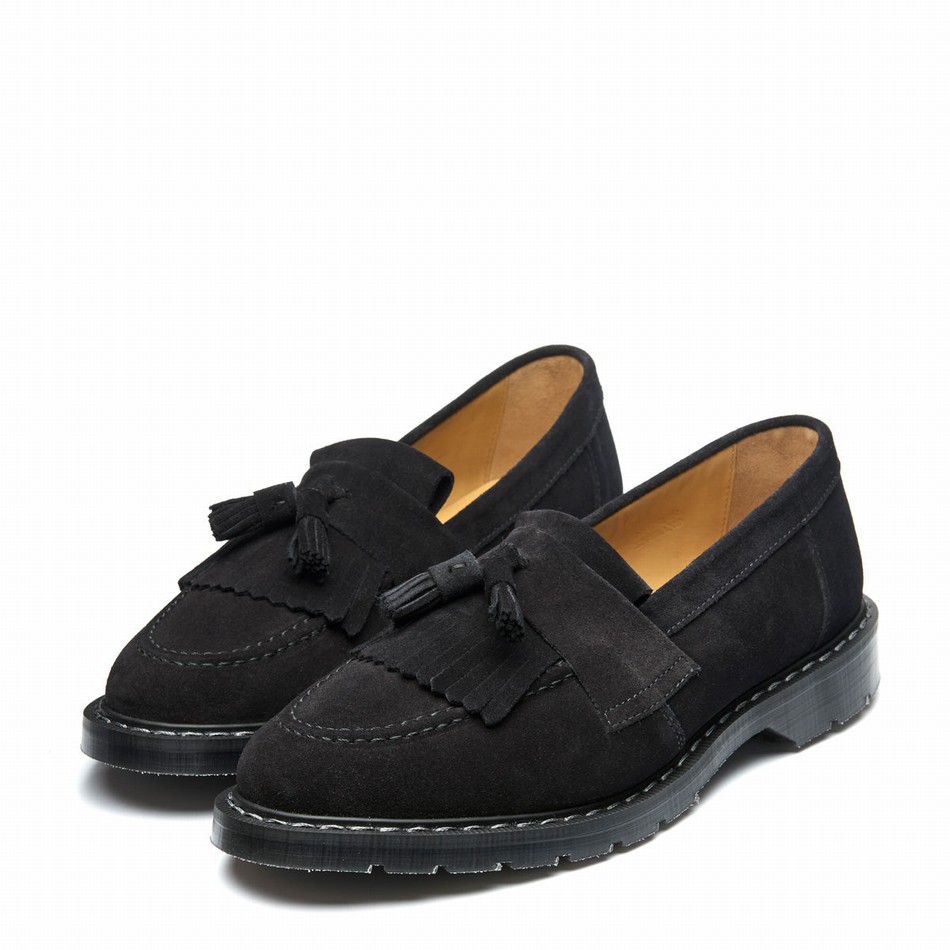 Women Solovair Suede Tassel Loafers Black | S0-1022-BK-SUE-G-040